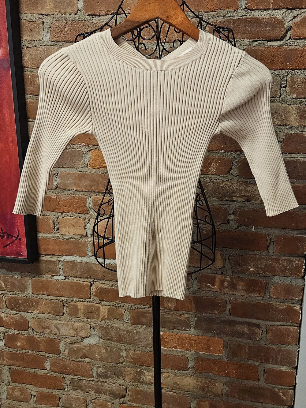 Maje Cream Ribbed Crewneck Sweater